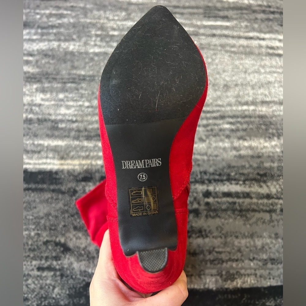 DREAM PAIRS Red Suede Over The Knee Boot With Heel - Picture 12 of 16